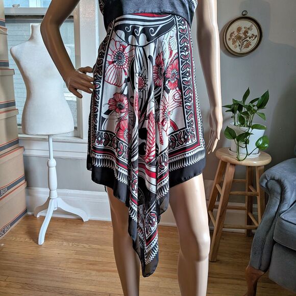 Vintage Y2K Trixxi Halter Dress Red Handkerchief Floral Whimsigoth Jrs Size 5 - Picture 6 of 10